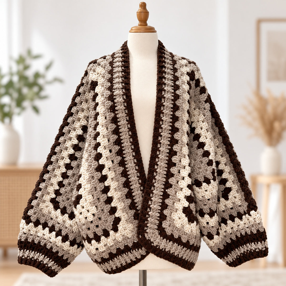 Hexagon Cardigan Crochet Pattern PDF – Oversized Chunky Sweater S/M–L/XL