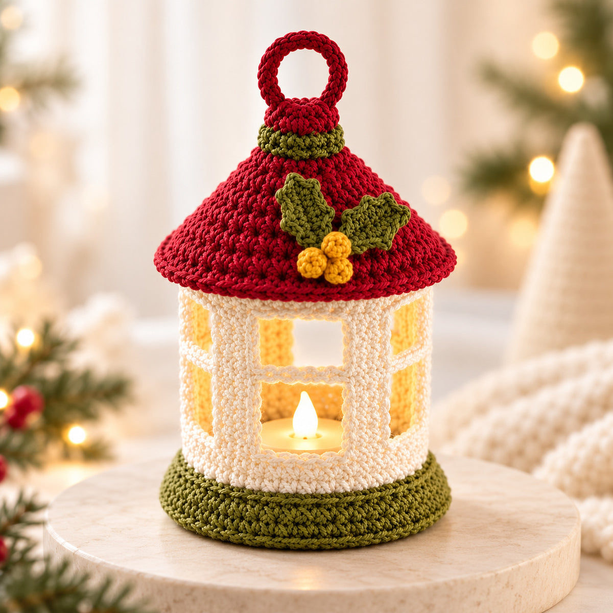 Mini Christmas Lantern Crochet Pattern PDF – LED Tealight Holder