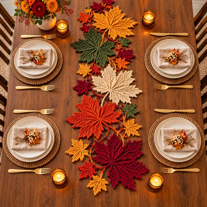 Maple Leaf Crochet Table Runner Pattern PDF – Autumn Botanical Vine Decor
