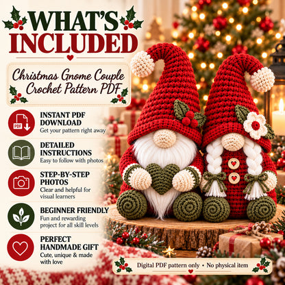 Christmas Gnome Couple Crochet Pattern PDF – Holiday Gnome Amigurumi Decor & Handmade Gift