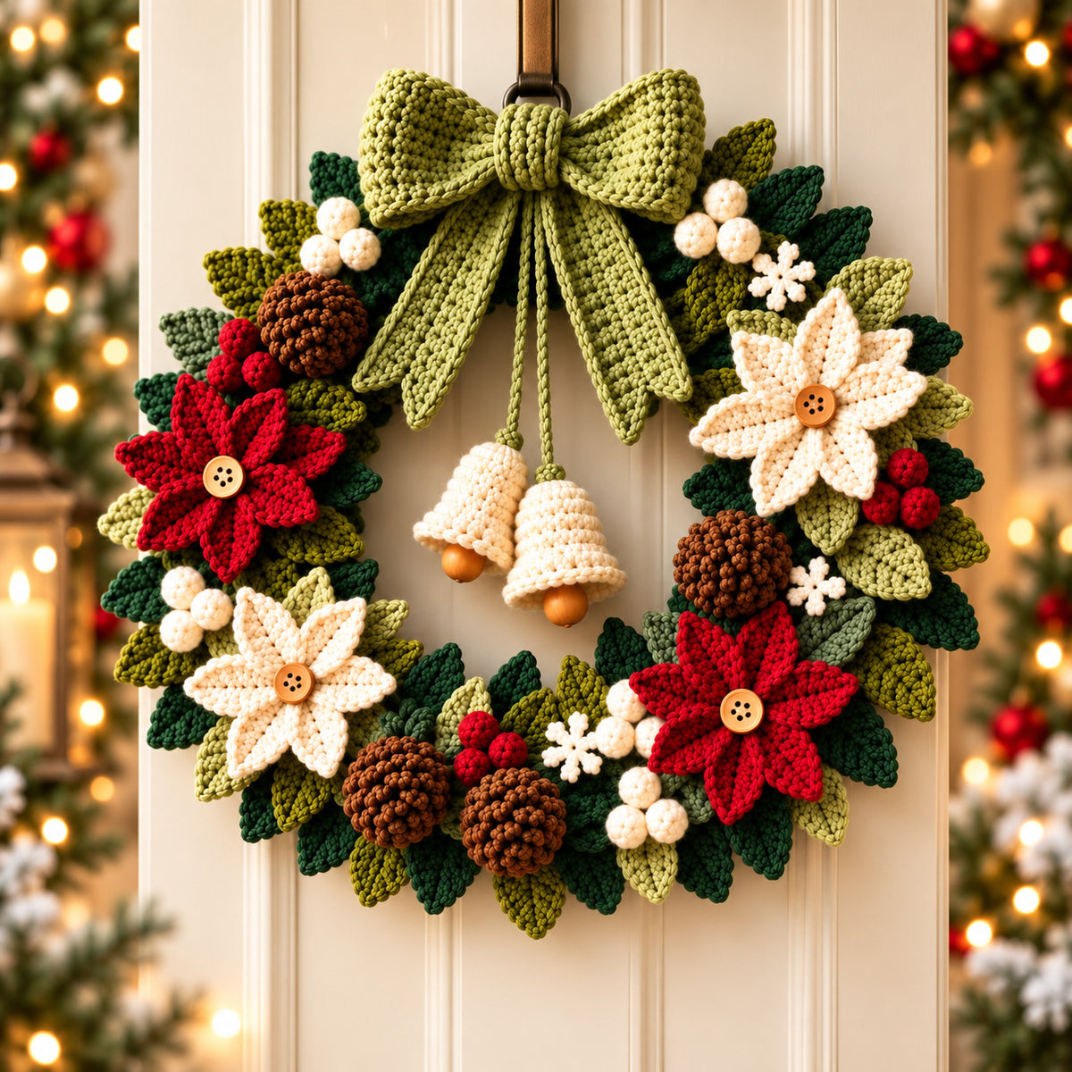 Crochet Christmas Wreath Pattern PDF – Poinsettia Holiday Door Decor