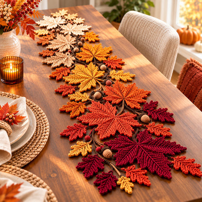 Autumn Leaves Table Runner Crochet Pattern PDF – Pumpkin Spice Gradient
