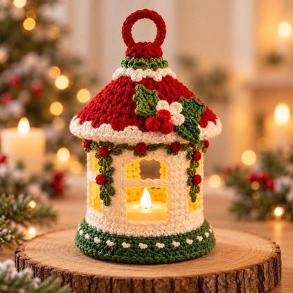 Crochet Christmas Lantern Pattern PDF – 3D Holiday LED Tea Light Holder