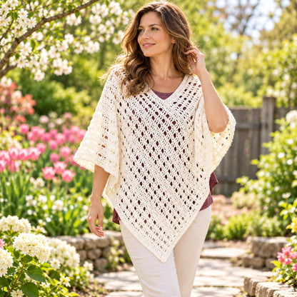 Spring Retreat Poncho Crochet Pattern PDF – Openwork Lightweight S–XL