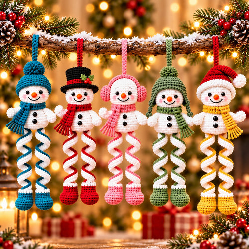 5-in-1 Christmas Spiral Snowman Ornament Crochet Pattern Bundle PDF