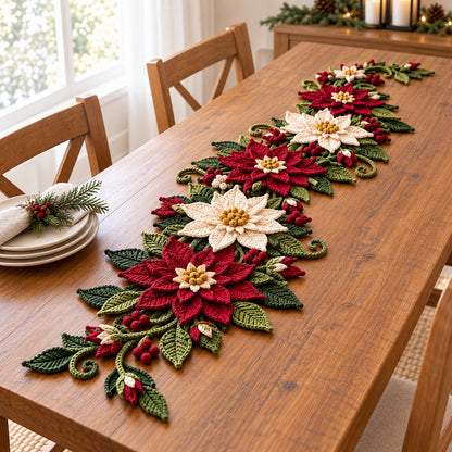 Poinsettia Snowflake Crochet Table Runner Pattern PDF – Christmas Decor