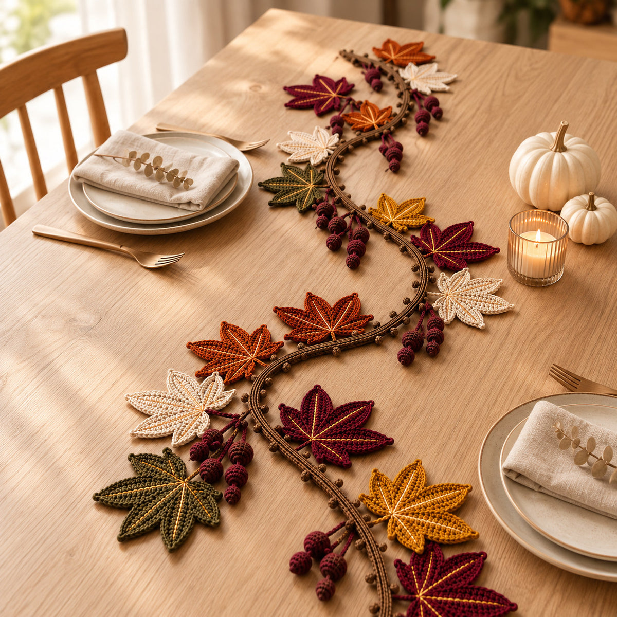 Autumn Maple Leaf Table Runner Crochet Pattern PDF – 3 Sizes