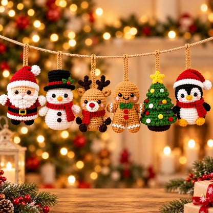 6-in-1 Christmas Ornament Crochet Pattern Bundle PDF – Santa, Snowman & More