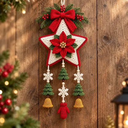 Christmas Hanging Star Ornament Crochet Pattern PDF – Poinsettia & Holiday Motifs