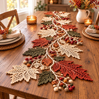 Autumn Leaf Table Runner & Coaster Set Crochet Pattern PDF – Botanical Lace