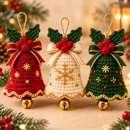 Christmas Crochet Wreath Pattern PDF – Poinsettia, Leaves & Berries