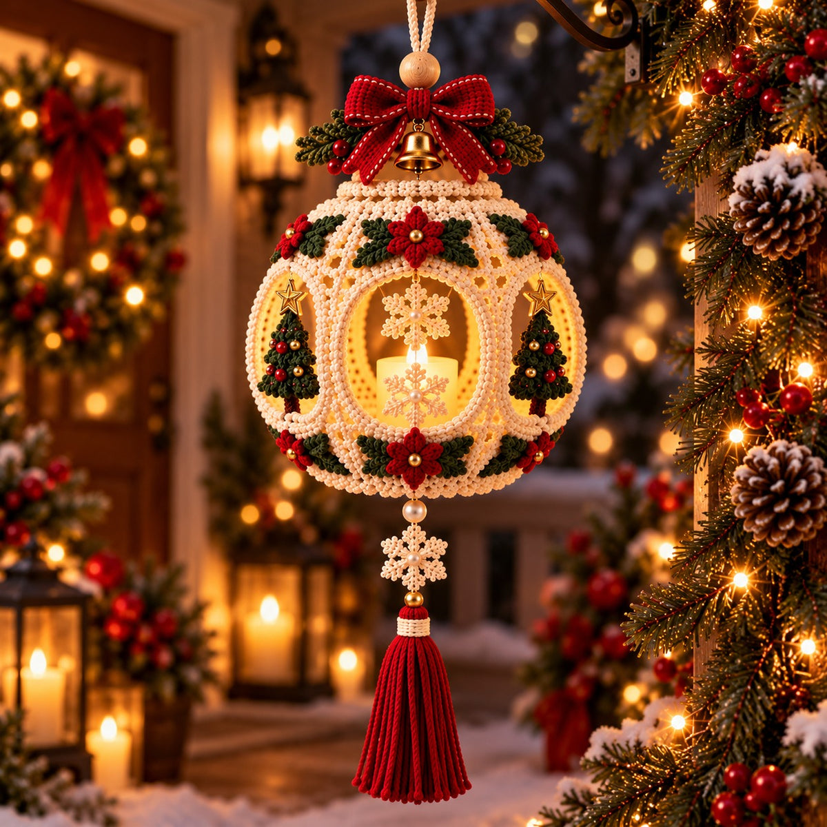 Crochet Christmas Lantern Pattern PDF – Light-Up Hanging Holiday Decor