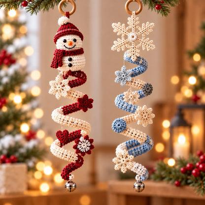 Crochet Winter Snowman Spiral Ornament Pattern PDF – Snowflakes & Bell