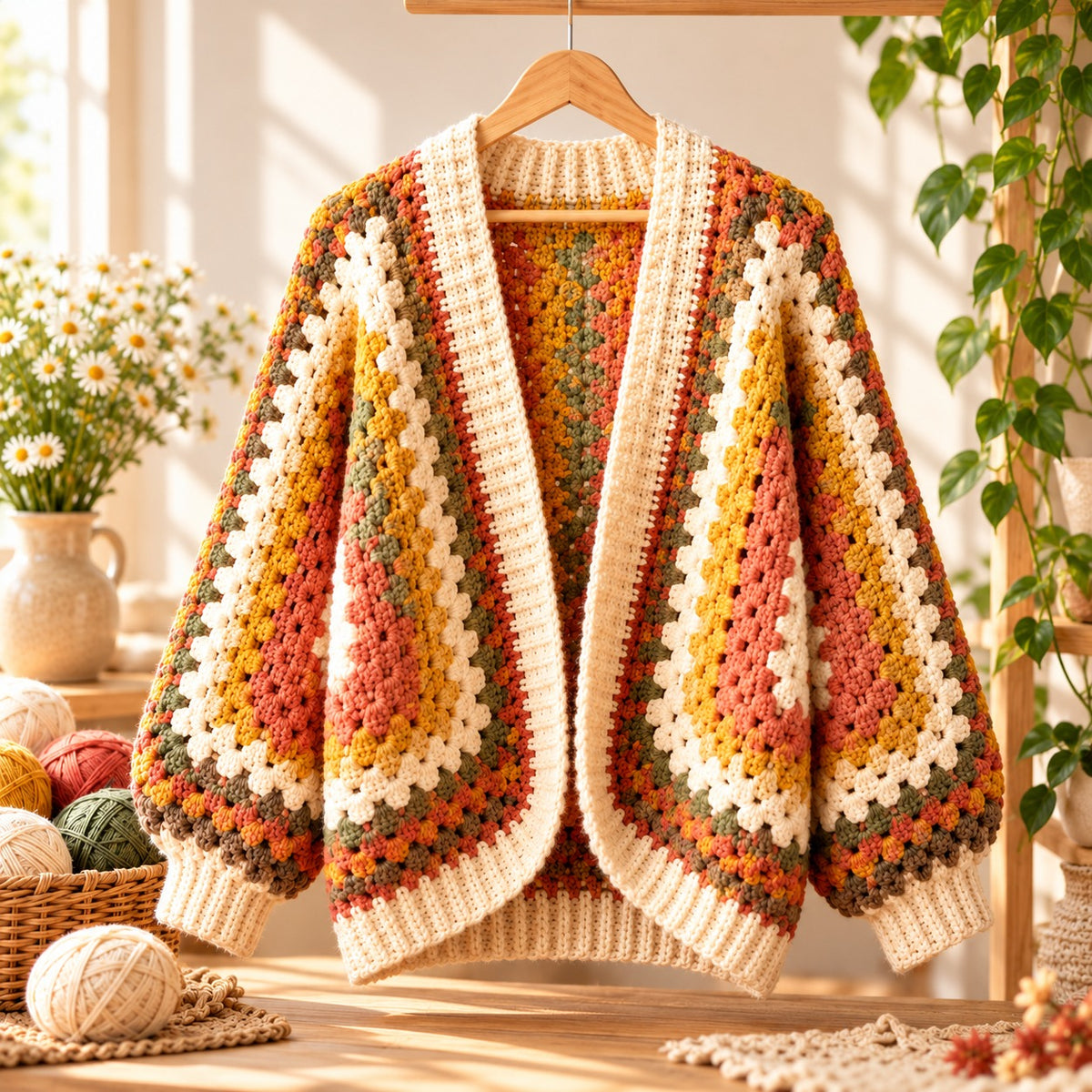 Granny Hexagon Cardigan Crochet Pattern PDF – Oversized Hexicardi Sweater
