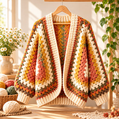 Granny Hexagon Cardigan Crochet Pattern PDF – Oversized Hexicardi Sweater