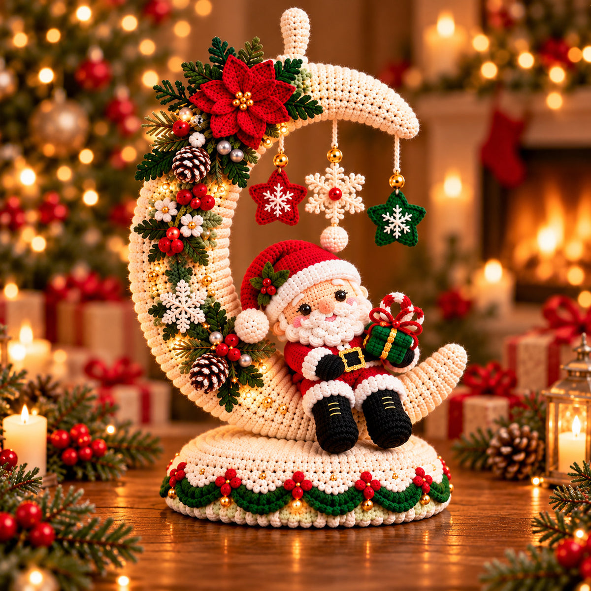 Santa Moon Christmas Centerpiece Crochet Pattern PDF – Holiday Table Decor