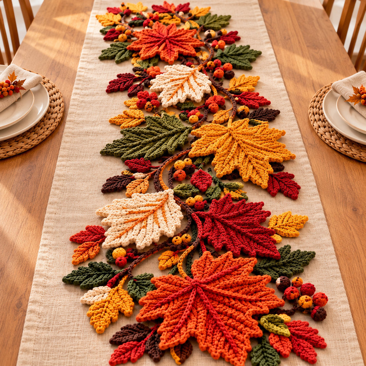 Maple Leaf Crochet Pattern PDF – Fall Table Runner & Thanksgiving Decor