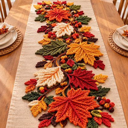 Maple Leaf Crochet Pattern PDF – Fall Table Runner & Thanksgiving Decor
