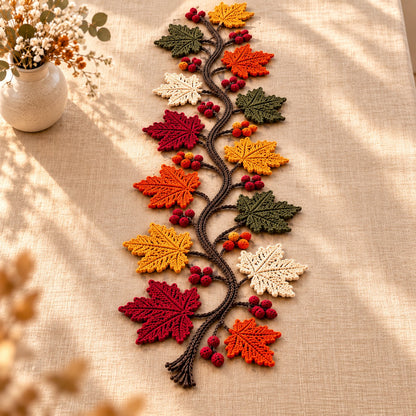 Autumn Maple Leaf Table Runner Crochet Pattern PDF – Fall Vine & Berry Decor