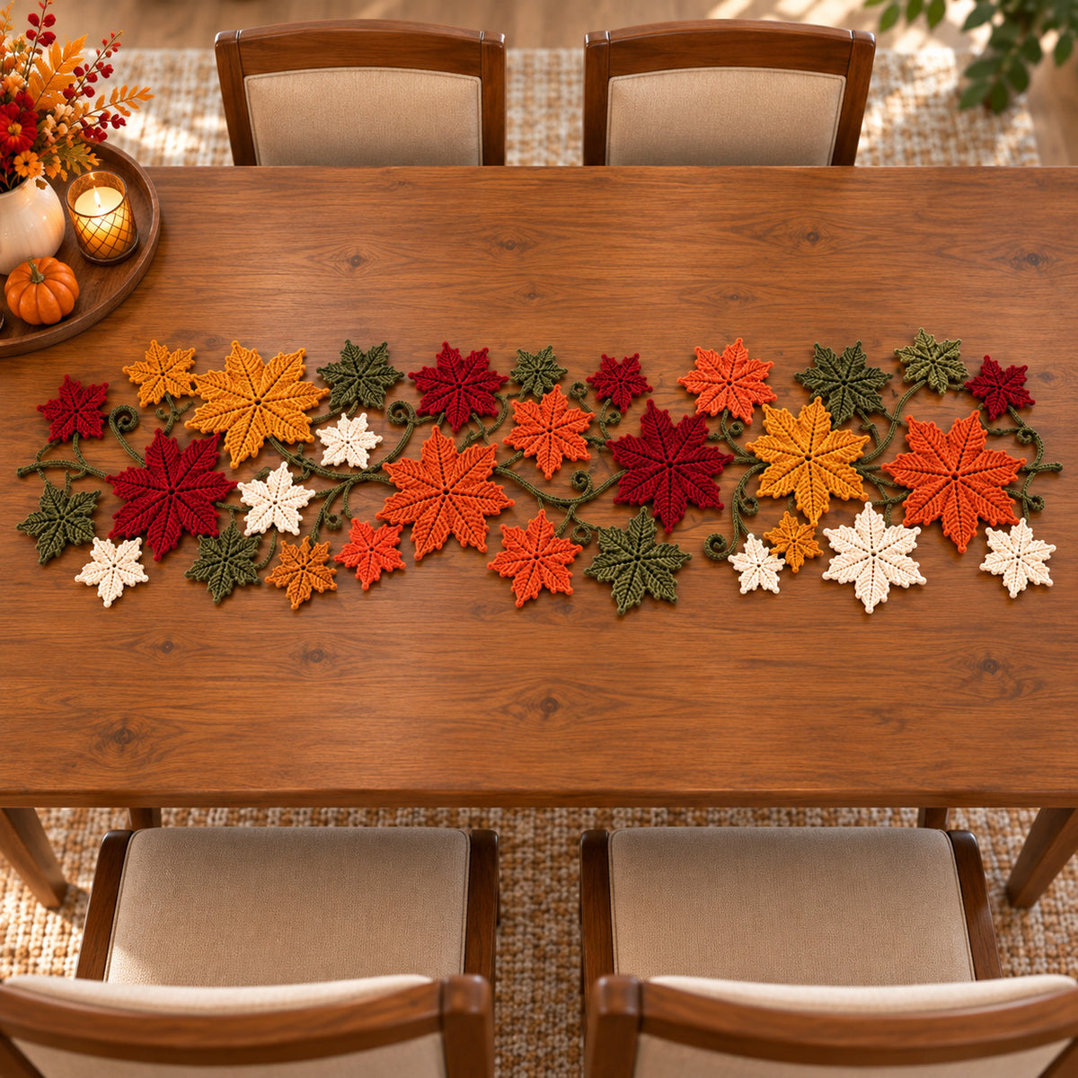 Maple Leaf Crochet Table Runner Pattern PDF – Fall & Thanksgiving Decor