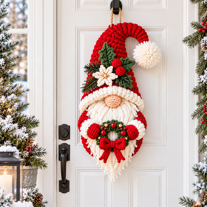 Christmas Gnome Door Hanger Crochet Pattern PDF – Mini Wreath Holiday Decor