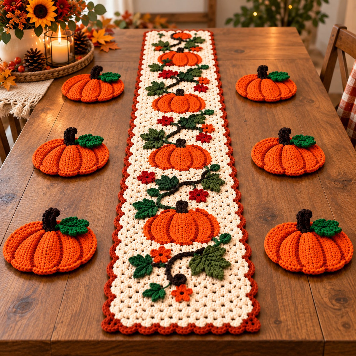 Crochet Pumpkin Table Runner Pattern PDF – Fall & Thanksgiving Decor