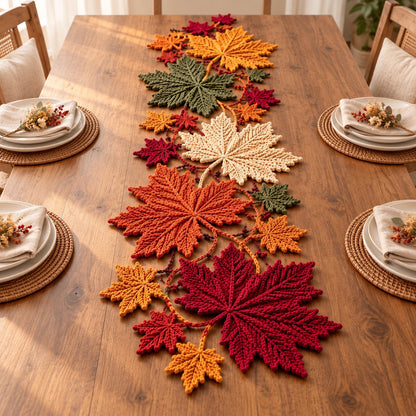 Autumn Maple Leaf Table Runner Crochet Pattern – Botanical Fall Decor PDF