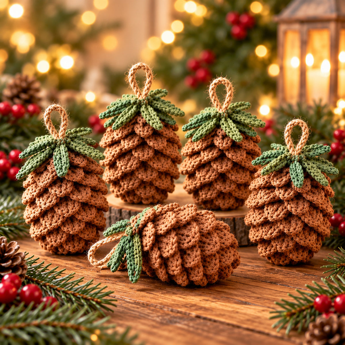 Realistic Pine Cone Crochet Pattern PDF – Rustic Christmas Woodland Ornament