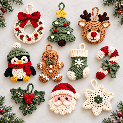 10 Christmas Crochet Ornament Patterns Bundle PDF – Holiday Tree Decorations