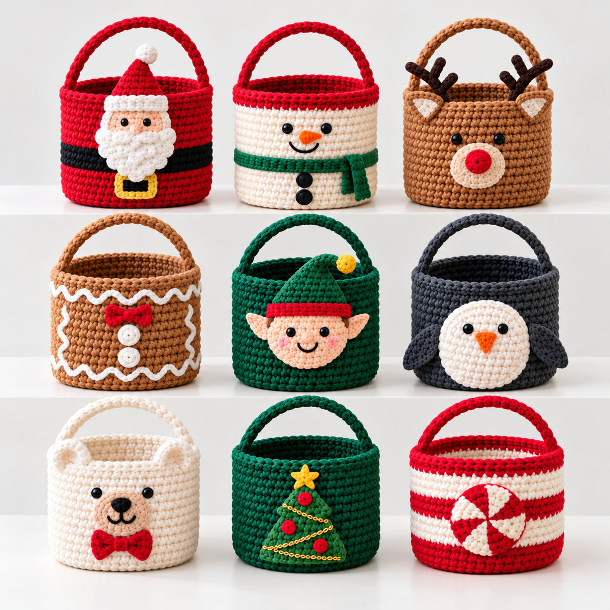 9 Christmas Crochet Basket Patterns Bundle PDF – Santa, Snowman, Reindeer & More