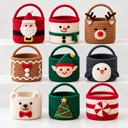 9 Christmas Crochet Basket Patterns Bundle PDF – Santa, Snowman, Reindeer & More