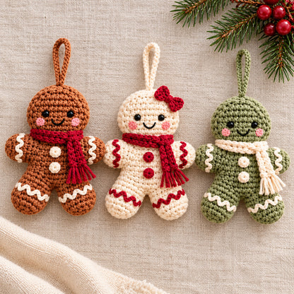Gingerbread Ornament Crochet Pattern PDF – Scarf, Bow & 3 Colorways