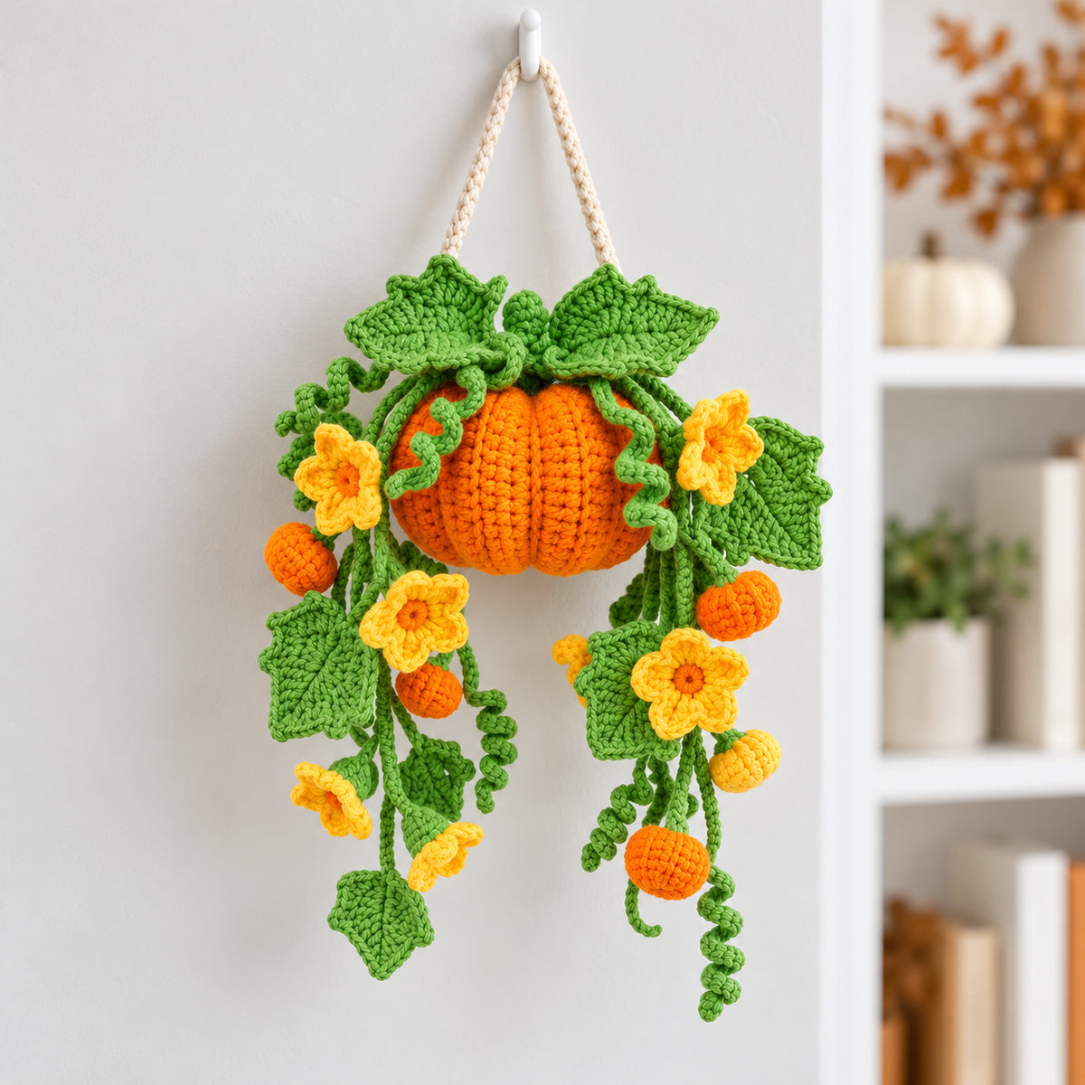 Pumpkin Hanging Plant Crochet Pattern PDF – Fall Wall Decor