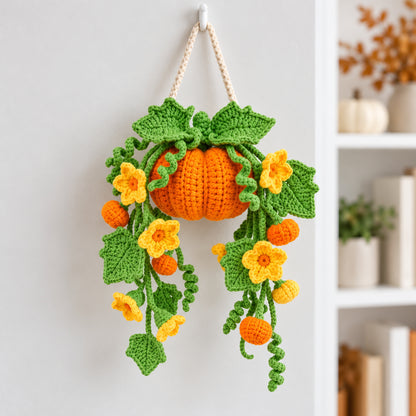 Pumpkin Hanging Plant Crochet Pattern PDF – Fall Wall Decor
