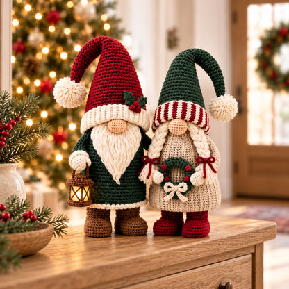 Winter Gnome Couple Crochet Pattern PDF – Scandinavian Christmas Amigurumi