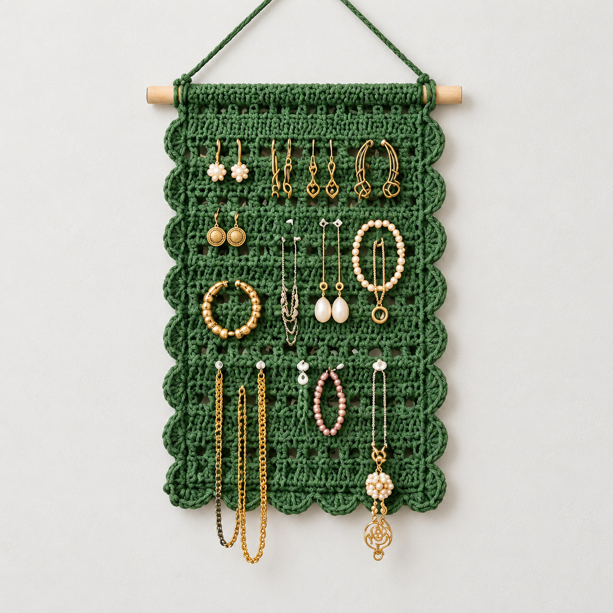 Crochet Jewellery Holder Pattern PDF – Boho Wall Hanging Organizer