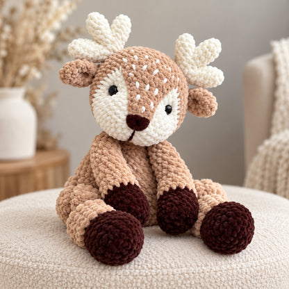 Reindeer Crochet Pattern PDF – Plush Low-Sew Amigurumi Deer Toy