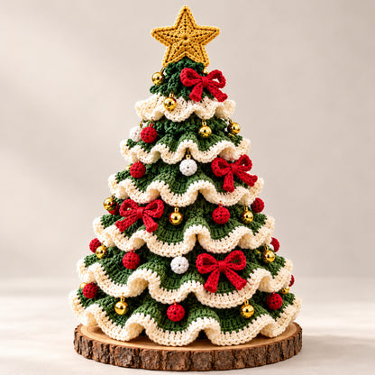 Ruffled Christmas Tree Crochet Pattern PDF – Holiday Table & Mantel Decor