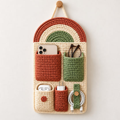 Crochet Wall Organizer Pattern PDF – 5 Pocket Bedside Storage