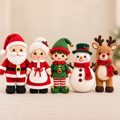 5 Christmas Crochet Doll Patterns Bundle PDF – Santa, Mrs Claus, Elf, Snowman & Reindeer