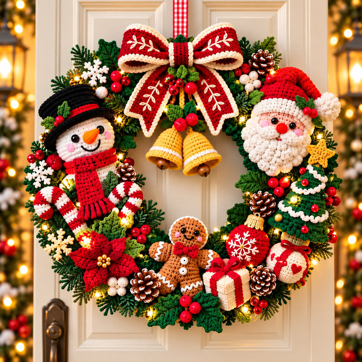 Christmas Wreath Crochet Pattern PDF – Santa, Snowman, Gingerbread & Poinsettia