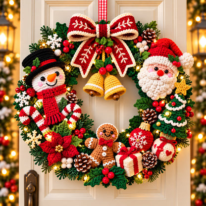 Christmas Wreath Crochet Pattern PDF – Santa, Snowman, Gingerbread & Poinsettia