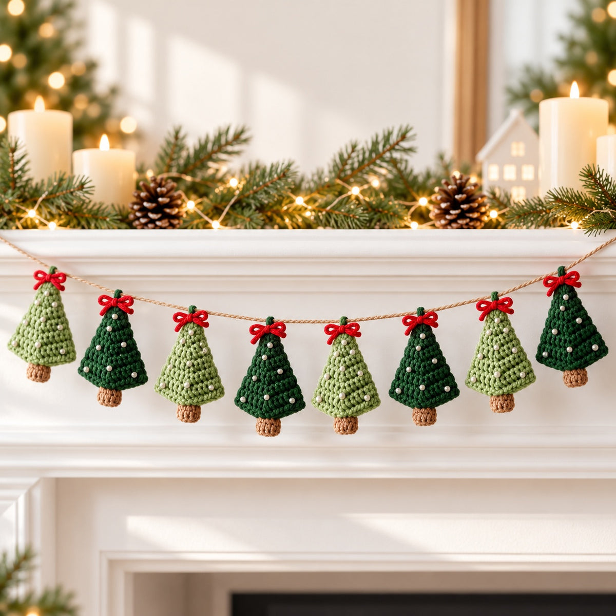 Mini Christmas Tree Garland Crochet Pattern PDF – Holiday Ornament Decor