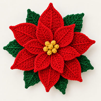 Layered Poinsettia Crochet Pattern PDF – Red Christmas Flower Decor