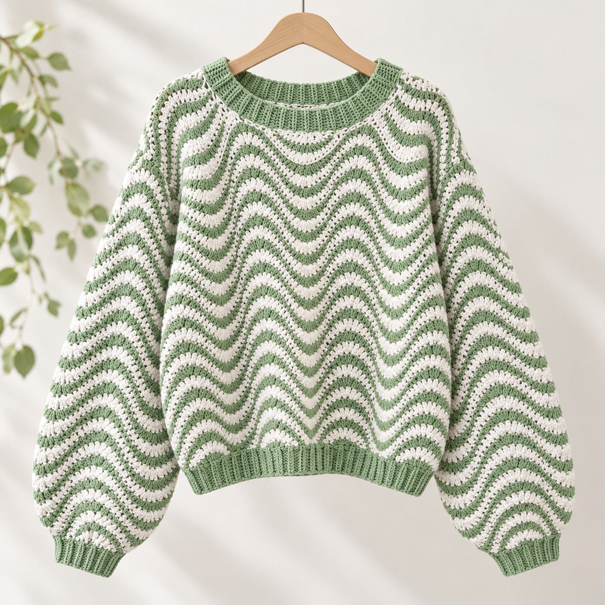 Wavy Striped Sweater Crochet Pattern PDF – Oversized Women’s Pullover