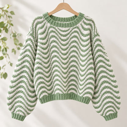 Wavy Striped Sweater Crochet Pattern PDF – Oversized Women’s Pullover