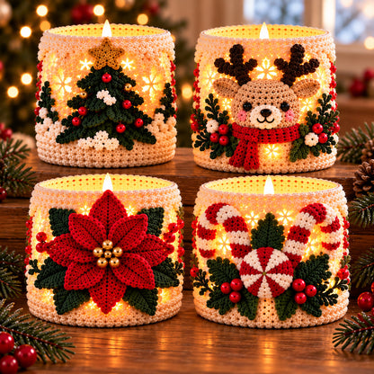 4 Christmas Luminary Crochet Patterns Bundle PDF – Reindeer, Tree, Poinsettia & Peppermint