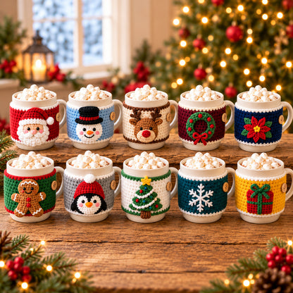10 Christmas Mug Cozy Crochet Patterns Bundle PDF – Beginner Holiday Cup Covers