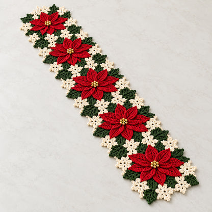 Poinsettia Table Runner Crochet Pattern PDF – Christmas Floral Table Decor