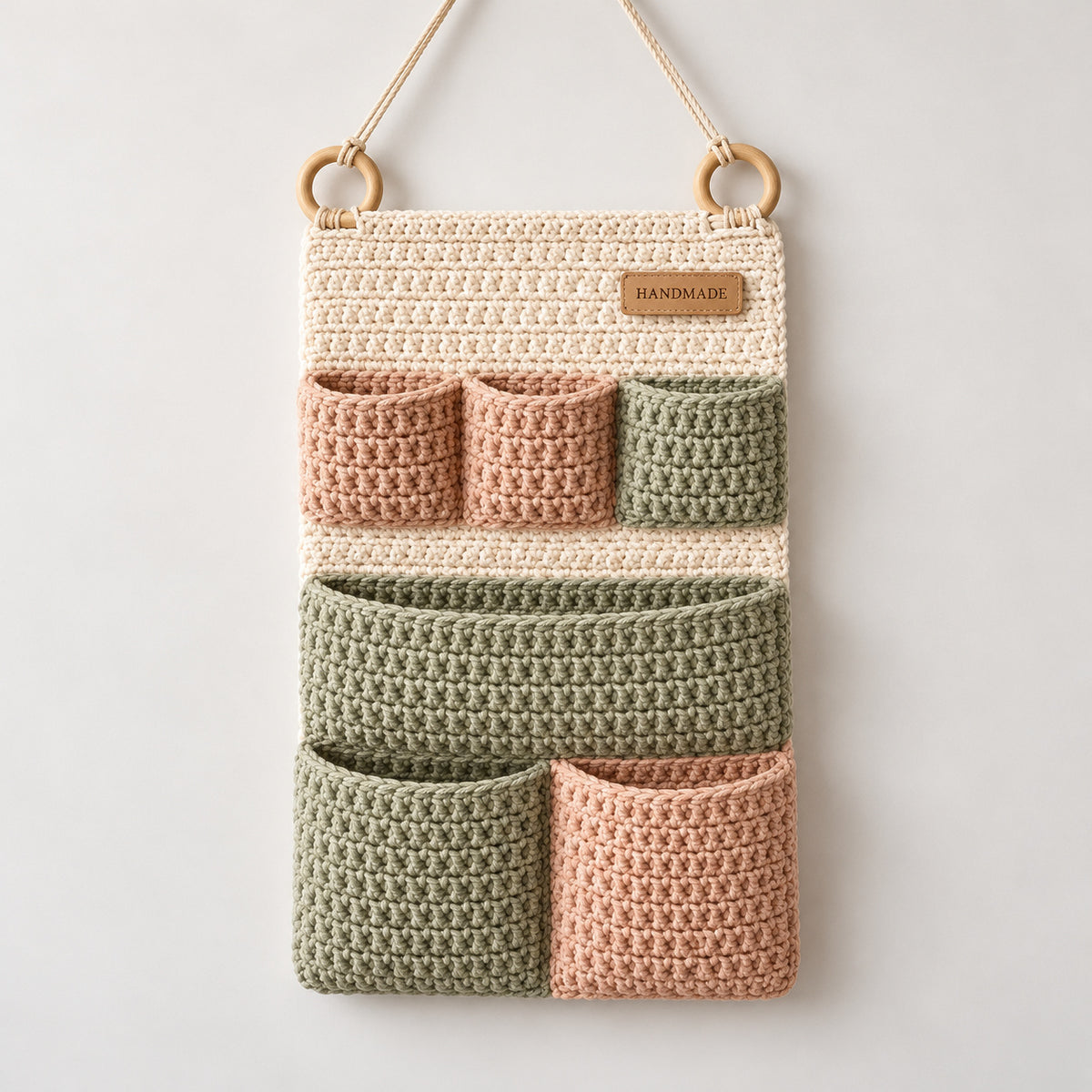 6 Pocket Crochet Wall Organizer Pattern PDF – Boho Hanging Storage